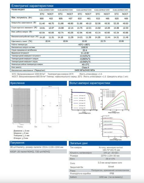 Сонячна панель InterEnergy IE182x182M620 N-type 43В 14А 620Вт наявність уточнюйте ! фото