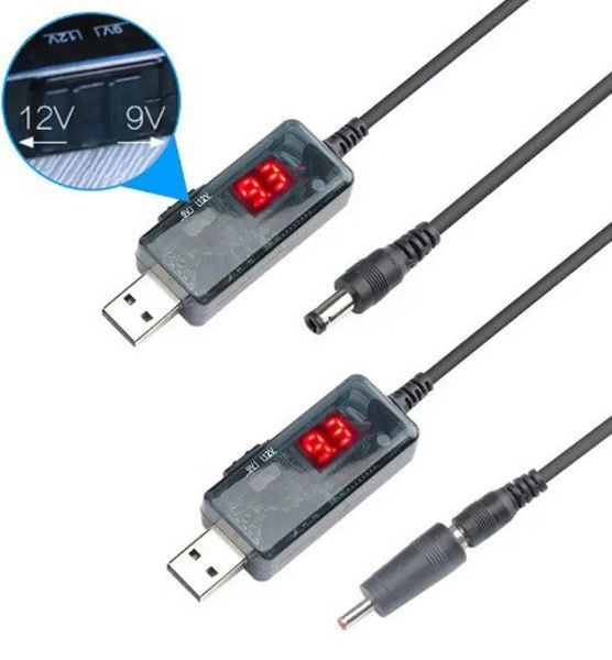 USB-кабель для підвищення напруги на 9 або 12 В DC постійного струму з перемикачем для роутера /світча від повербанка 2304565879 фото