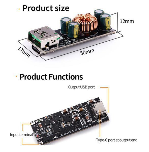 DC-DC знижувальний перетворювач з підтримкою SCP QC4.0+, QC4.0 V00С PD3.0 AFC вхід 6-35V, вихід USB Type-C 5V DC-DC USB Type-C 5 QC4.0+ фото