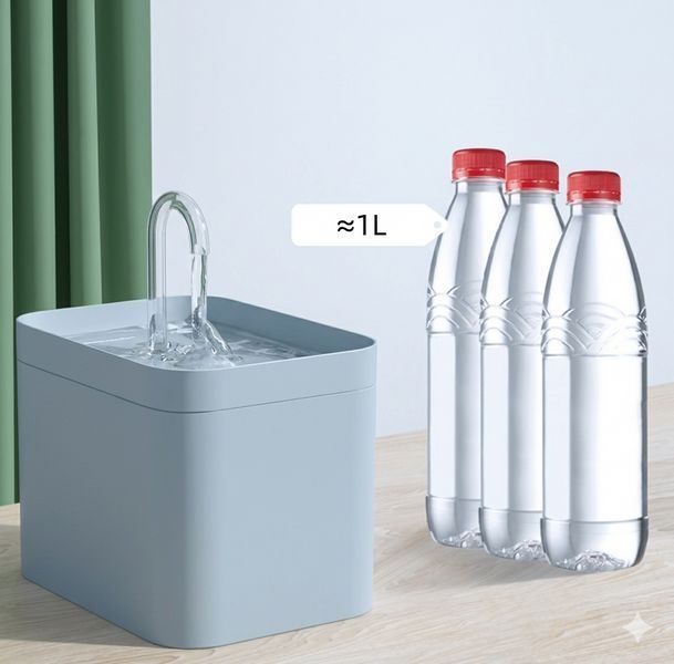 Питний фонтан для котів і собак 1.5L Pet Water Fountain з фільтром голубий світло-сірий 229 + фото