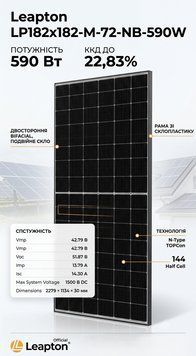 Сонячна панель Leapton LP182x182-M-72-NB-590W &mdash; 590 Вт, N-Type TOPCon, Bifacial, Dual Glass, Fiberglass Frame Уточніть наявність ! фото